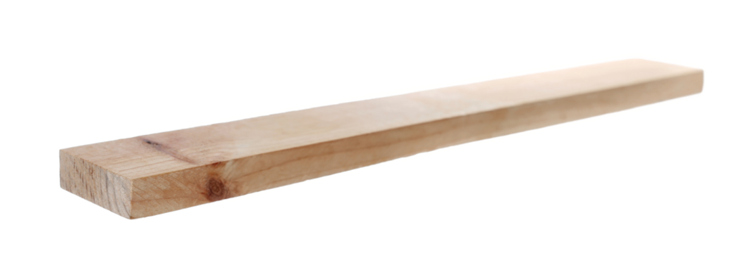 Diagonal wooden board with knots, isolated white background, clipping