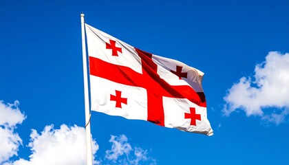 Georgian flag waving in a clear blue sky