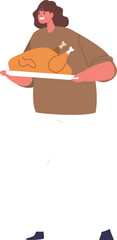 Woman carrying Christmas turkey tray