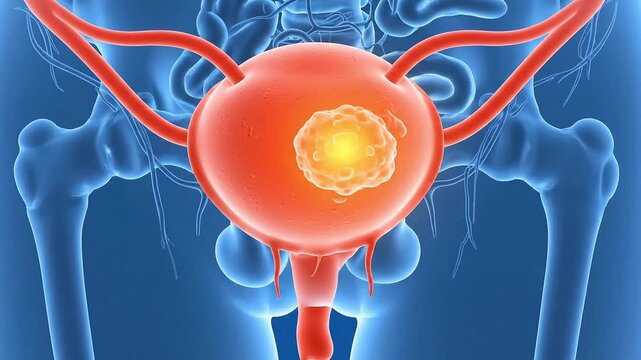 Medical illustration of the bladder depicting a tumor, highlighting a critical health concern with detailed anatomical accuracy.