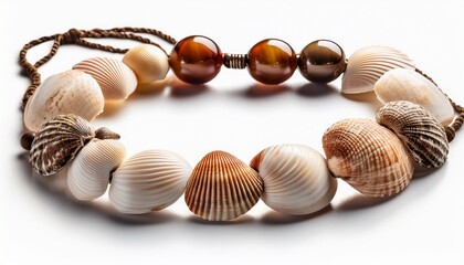 Obraz premium trendy rustic shell necklace with assorted natural isolated on white background