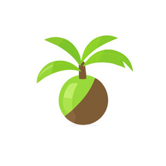 A Stylized 2D flat vector icon of a coconut, minimalist shape and soft color palette, isolated on white, EPS design. simple logo design