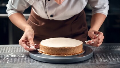 the pastry chef makes a cake