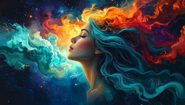 A woman with vibrant cosmic hair (1)