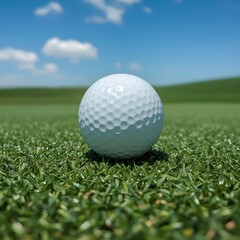Obraz premium The image showcases a golf ball on a vibrant green putting surface, showcasing leisure and sport.