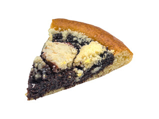 Slice of poppy seed cake isolated on transparent or white background, png
