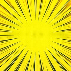 Fototapeta premium Abstract yellow comic book backdrop with ray and dot halftone pattern, banner, halftone