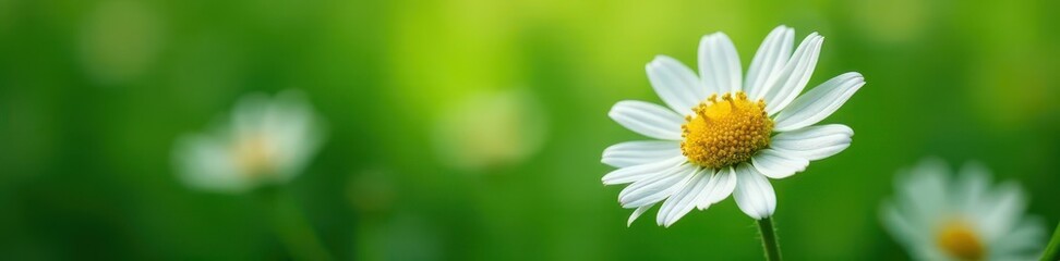 Obraz premium Close-up of chamomile leaves and white flowers on a delicate stem, nature, green, chamomile