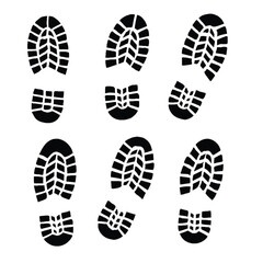 Vector footprint illustration of casual summer flip-flop and boot sole prints on a beach