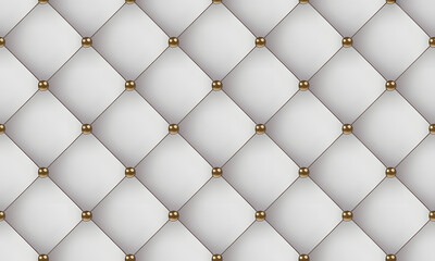 Elegant Upholstery: An inviting close-up view of a classic, tufted upholstery design, with symmetrical diamond patterns and decorative gold accents.