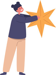 Girl kid carrying Christmas star