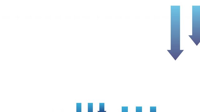 Blue Downward Arrows Looping Animation on White Background Showing Decrease or Negative Trend