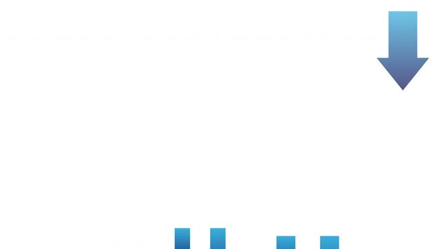 Blue Downward Arrows Looping Animation on White Background Showing Decrease or Negative Trend