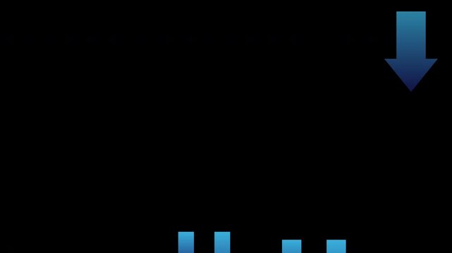 Blue Downward Arrows Looping Animation on Black Background Showing Decrease or Negative Trend