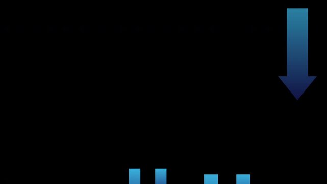 Blue Downward Arrows Looping Animation on Black Background Showing Decrease or Negative Trend