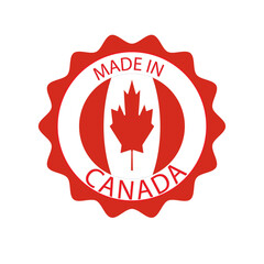 made in canada logo label design with circle flag maple element