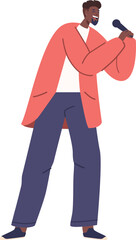 Young man singing karaoke vector illustration