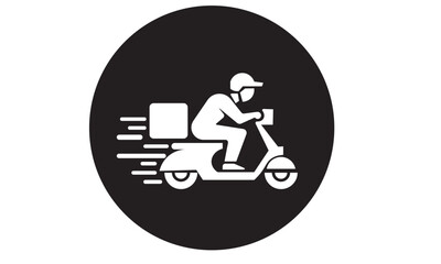 Delivery man riding scooter icon ,Delivery & Courier Motorbike Logo. Icon & Symbol Vector Template.