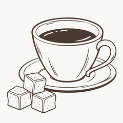 Cup of coffee and tea with flowers vector illustration