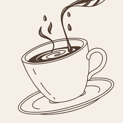 Cup of coffee and tea with flowers vector illustration