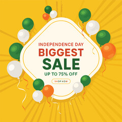 Independence Day Biggest Sale with Balloons on Yellow Background for Promotion