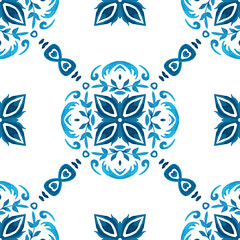 Elegant royal damask seamless ornamental watercolor paint tile design pattern for decor. Luxury ceramic tile design.