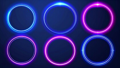 Neon circle frames on dark background