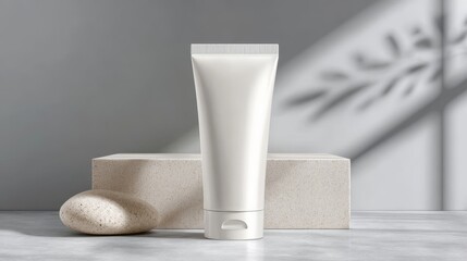 Naklejka premium White tube container with flip cap closure. Beauty cream packaging mockup. Clinical aesthetic