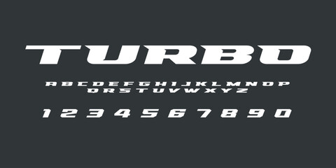 Obraz premium Turbo Lettering Font Alphabet Vector Design High Speed Racing Inspired Bold Dynamic Typeface for Automotive Posters Stickers Sports Cars T Shirts and Modern Motion Graphic Projects
