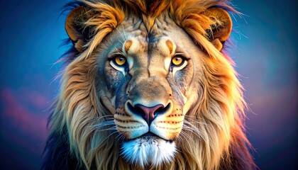 Naklejka premium Majestic lion portrait in vibrant colors