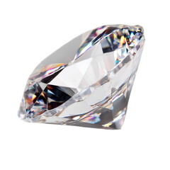 Brilliant multifaceted polished diamond sparkling with light reflections on transparent background