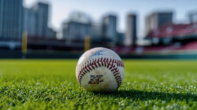 Baseball on the Field: A Close-Up View of the Game and Cityscape