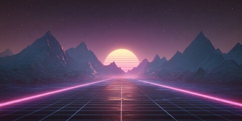 Retro Wave Music Festival Background in Futuristic 90s Style