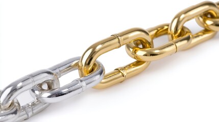 Combination of Silver and Gold Chain Links Placed Side by Side on a White Background