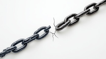 Obraz premium Chain Link Laid Beside a Broken Segment on a Plain Background Highlighting Disconnect