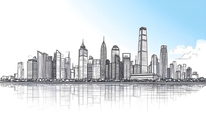 Sketched city skyline