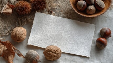 Blank paper wrapper mockup with chestnuts and walnuts