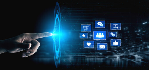 Icons representing social media interaction, communication, and engagement. Social media builds...