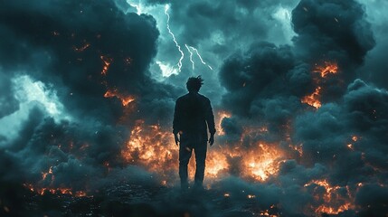 Stormy Inferno: Man Facing Apocalypse