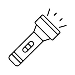 Flashlight vector icon outline illustration, portable light source for camping and search