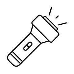 Isolated flashlight vector illustration, portable light source, handheld torch outline drawing, tool