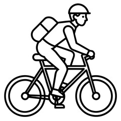 Naklejka premium Cyclist with backpack line icon. Bicycle delivery, courier, and transport symbol.