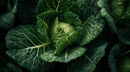 Obraz premium Close up view of a vibrant green savoy cabbage in a garden
