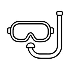 Vector illustration of snorkeling gear mask and snorkel for swimming and diving outline icon