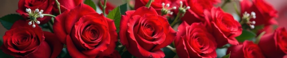 A vibrant bouquet of red roses and other Valentine's Day flowers , daisies, february, bright