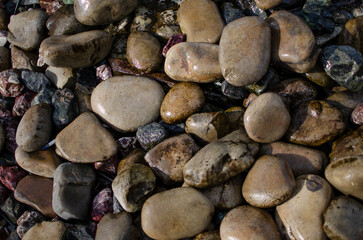 Wet beach stones, background