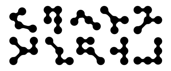 Metaball shape icon, organic dot connect, technology circle morph, geometric form, fluid blob pattern, dna molecule structure, abstract science drop isolated on white background. Vector illustration