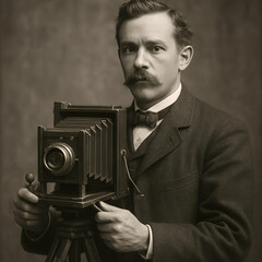 19th century photographer with an old camera, man with old camera