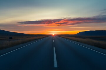 Endless Road Journey into the Sunset A Serene Landscape of Tranquility and Hope Driving into the Horizon