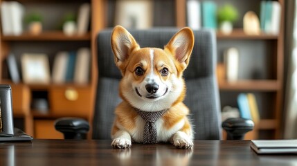 Dog in Office, Desk Pet, Funny